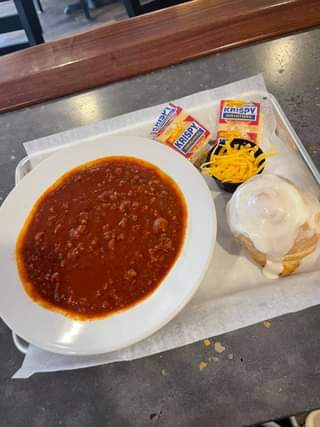 It’s Friday and a great day for a chili and cinnamon roll lunch!￼