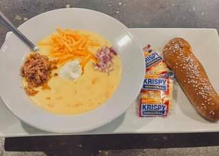 Friday Lunch! HOMEMADE Creamy Loaded Potato Soup with Pretzel Stick!!